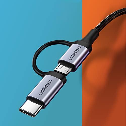 2'si 1 Arada Örgülü Type-C Micro USB Şarj ve Data Kablosu 1 Metre