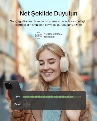 SoundForm Isolate Gürültü Önleyici Kablosuz Kulaklık (Kum) – Mikrofonlu, 60 Saat Pil, Derin Bas, CloudCushion Konfor, Bluetooth Kulak Üstü Kulaklık
