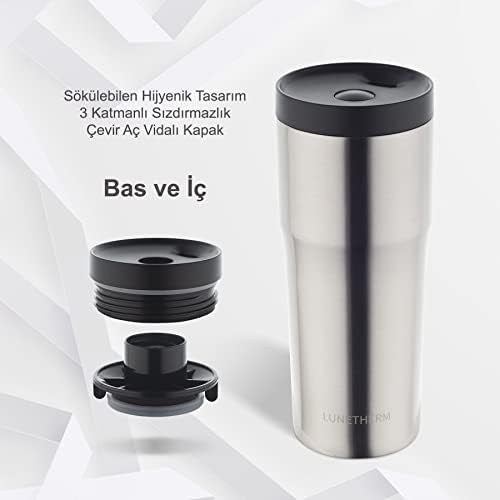 Alternative view of Sızdırmaz Vakumlu Çıft Katmanlı Çelik Bardak Termos 480 ml 6 saat sıcak / 12 saat soğuk - Metalik Gri