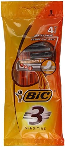 BIC 3 Sensitive Erkek Tıraş Bıçağı 4'lü Poşet (1 x 4 Adet), 3 Bıçaklı, Aloe ile Zenginleştirilmiş Kayganlaştırıcı Jel Şerit