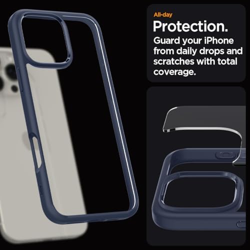 Alternative view of 16 Pro ile Uyumlu ince Kılıf Ultra Hybrid Sararmaya Dayanıklı DuraClear™ Hava Kanalı Teknolojisi™ Askeri Sınıf Koruma Navy Blue Şeffaf Kapak - ACS08126