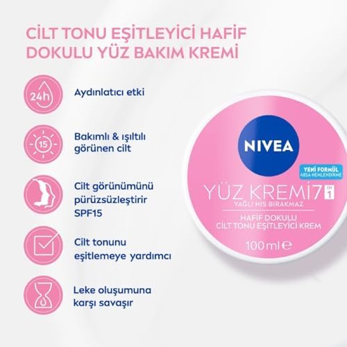 Cilt Tonu Eşitleyici Yüz Kremi 100 ml, Eşit Cilt Tonu, 24 Saat Nemlendirici Yüz Kremi, SPF15 ile Güneş Koruyucu, Hızlı Emilir, Cilt Leke Oluşumunu Önlemeye Yardımcı, Hassas Ciltler için - Görsel 2