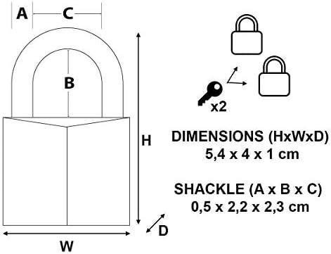 CAD40T 2 Adet Masif Pirinçten Yapılmış Anahtarlı Büyük Asma Kilit Paketi, Altın Rengi, 5,4 x 4 x 1 cm - Görsel 3