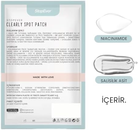 StopEver Clearly Spot Patch, Sivilce Karşıtı Şeffaf Plaster | Şeffaf, Ultra İnce, Hidrokolloid + Niacinamide + Salicylic Asit İçerikli Akne Karşıtı Yüz Bandı | 24 Adet