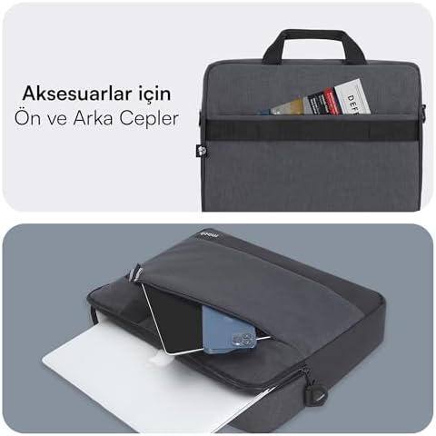 Unicity Eco MCE-1111 Çevre Dostu Laptop Çantası, YKK Fermuarlı Çantası, MacBook Air/Pro ile Uyumlu Bilgisayar Çantası, Erkek Kadın 14.1 inç Notebook El Çantası, Siyah - Görsel 3