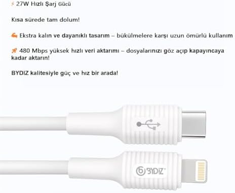 27W USB C To Lightning Hızlı şarj ve Data Kablosu (1m) Hızlı Şarj Kablosu 14/13/12/12 Pro Max/11/Xs Max/XR/X,AirPods Pro Uyumlu Bydiz RMX-480 - Görsel 3