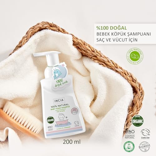 %100 Doğal Organik Sertifikalı Bebek Köpük Şampuanı Saç Vücut Lavanta Konak Önleyici Yenidoğan 200 ml
