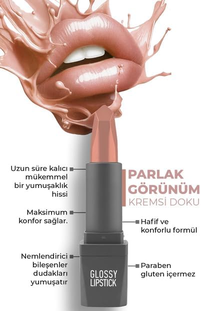 Alternative view of Uzun Süre Kalıcı Yoğun Renk Veren Nemlendirici Parlak Ruj - Glossy Lipstick 302 Nude