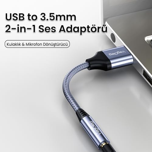 USB-A to 3.5mm Aux Mikrofon Destekli DAC Chip HiFi Ses Kartı