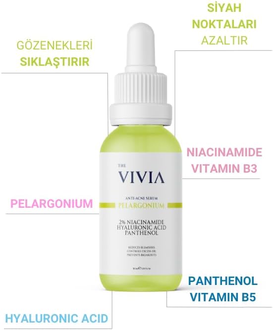 Alternative view of The Vivia Siyah Nokta, Sivilce ve Akne Karşıtı, Gözenek Sıklaştırıcı Cilt Serumu Pelargonium Niacinamide Hyaluronic Acid Panthenol 30 ml