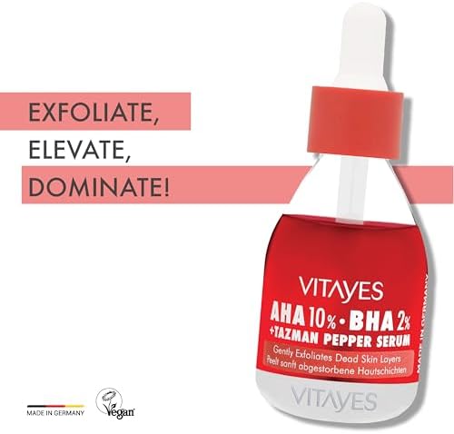 VITAYES AHA%10 BHA%2 Kırmızı Peeling Cilt Serumu - Gözenek Sıkılaştırıcı, Cilt Canlandırıcı, Yenileyici, Ton Eşitleyici, Arındırıcı, Siyah Nokta ve Akne Karşıtı, Anti-Aging, Yaşlanma Karşıtı 30 ml