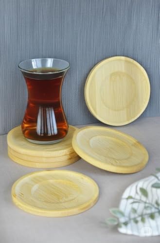 Bambu Serisi 10 cm Genişlikte Yuvarlak 6'lı Çay Bardağı Altlığı - Görsel 3