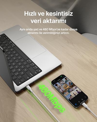 Eco Örgülü USB-C - USB-C Kablosu, 1 m, 240 W, Yumuşak, Esnek Hızlı Şarj Kablosu, 16, Galaxy S25, 9, MacBook, iPad Pro ve Daha Fazlası için Tip-C Şarj Kablosu - Beyaz (USB 2.0) - Görsel 3