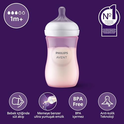 Doğal Tepkili Biberon, 260 ml, 1 Ay+, Akıtmaz Emzik, Kolik ve Gaz Önleyici, BPA İçermez, Mavi, SCY903/21
