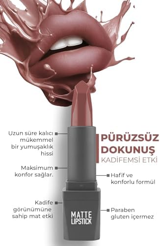 Yoğun Renk Veren Uzun Süre Kalıcı Nemlendirici Kadifemsi Mat Ruj - Lipstick 409 Rose Apricot