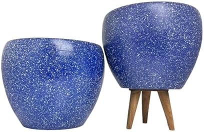 Bitki Tasarımı Ev Dekorasyon Lacivert Granit Toprak Saksı Saksılık Salon Çiçeklik İkili Set Ayaksız - 3 Ayaklı- 15 Cm - Görsel 3