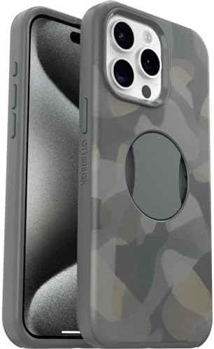 15 Pro MAX (Sadece) OtterGrip Simetri Serisi Kılıf - DEMİR CAMO (Gri), dahili tutuş, şık kılıf, MagSafe'e oturur, yükseltilmiş kenarlar kamera ve ekranı korur