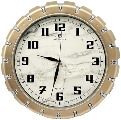 Bellisima BL-1058 Serisi Klasik Kadran Mermer Desenli Sessiz Akar 30 cm Duvar Saati Gold-Gri