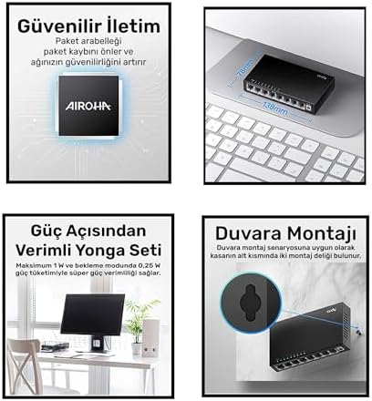 Alternative view of Cudy FS108 8-Port 10/100Mbps Metal Kasa Masaüstü Switch, Tak ve Çalıştır, Duvara Monte Edilebilir Tasarım, Fansız Sessiz Çalışma, Ev ve Ofis için Ethernet Çoklayıcı