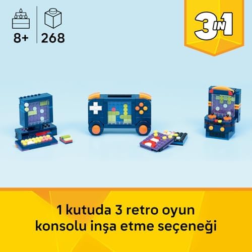 3’ü 1 Arada Retro Oyun Konsolu 31380 – 8 Yaş Üzeri Kız ve Erkek Çocuklar için Bilgisayar veya Atari Makinesine Dönüşebilen Yaratıcı Oyuncak Yapım Seti, Eğlenceli Hediye Fikri (268 Parça)