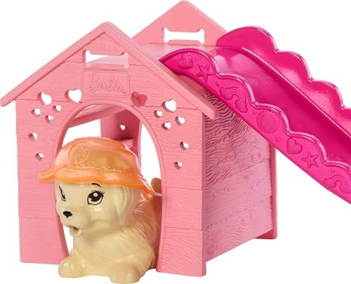 Alternative view of Köpekçikle Havuz Partisi oyun seti, kaydıraklı köpek kulübesi, kalp şeklinde havuz, 2 köpek figürü ve 6 aksesuarla renk değişimi özellikli, JBF35