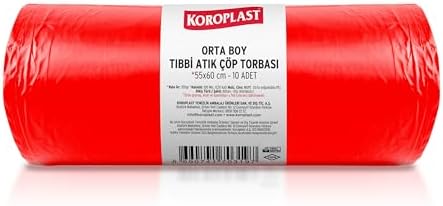 Büzgülü Tıbbi Atık Poşeti Orta Boy 55x60 cm, 10x10'lu Sızdırmaz Yırtılmaz Profesyonel Çöp Poşeti, Geri Dönüştürülebilir Kolay Bağlanır Tıbbi Atık Torbası, Hastane, Klinik Büzgülü Çöp Poşeti