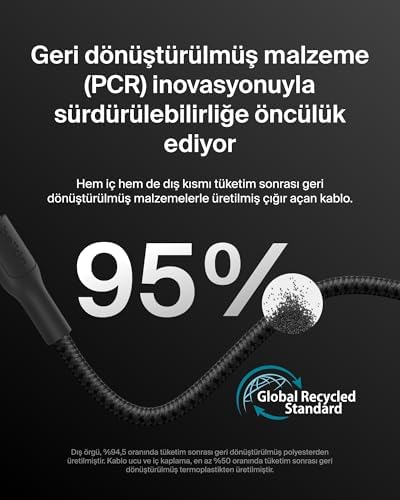 Eco Örgülü USB-C - USB-C Kablosu, 3 m, 240 W, Yumuşak, Esnek Hızlı Şarj Kablosu, 16, Galaxy S25, 9, MacBook, iPad Pro ve Daha Fazlası için Tip-C Şarj Kablosu - Siyah (USB 2.0) - Görsel 3