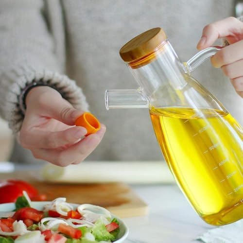 Yağdanlık Bambu Kapaklı Borosilikat Cam Yağlık Tezgah Üstü Zeytinyağ Şişesi Pratik Nar Ekşisi Nerdek Şişesi 900 ML - Görsel 2