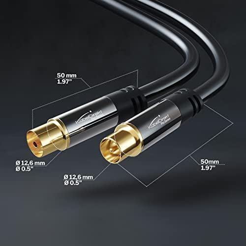 – 4K Anten Kablosu, Koaksiyel Kablolar – 2m – Dijital ve Analog TV için TV Kablosu, Metal Konnektörler – 0,5-20m arasında mevcut (Fişten Dişi Uca, DVB-C/DVB-T/DVB-S için, siyah) - Görsel 3