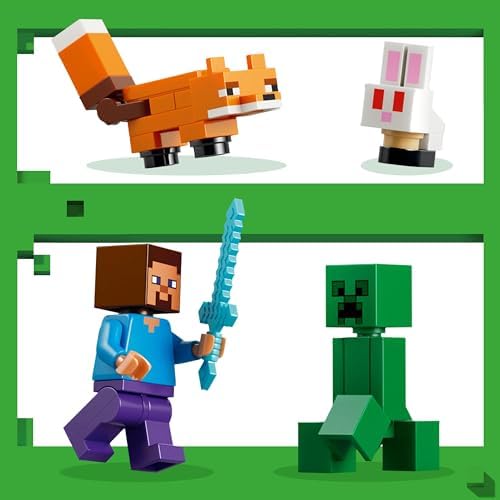 Steve’in Tayga Macerası 21583-6 Yaş ve Üzeri Kız ve Erkek Çocuklar için Steve Minifigürü ile Creeper ve Tilki Figürleri İçeren Yaratıcı Oyuncak Yapım Seti, Hediye Fikri (79 Parça)