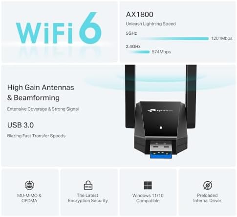 Alternative view of TX30U Plus WiFi 6 USB Adaptör AX1800 (1800 Mbps), Dual Band 5GHz/2.4GHz, USB 3.0, Çift Yüksek Kazançlı Anten, WPA3 Güvenlik, Windows 11/10 Uyumlu Kablosuz Adaptör