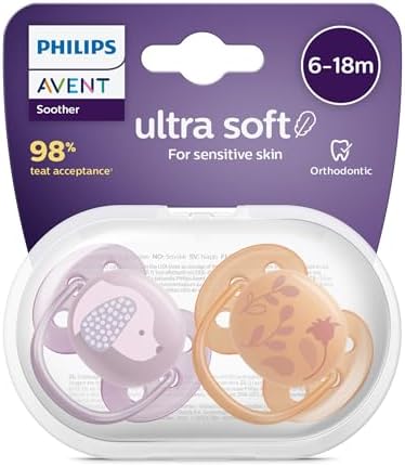 Ultra Soft Emzik, Kız Bebekler için 6‑18 Ay, 2’li Paket, Ortodontik Silikon, FlexiFit Kalkanlı, Ultra Yumuşak, BPA İçermez, Taşıma Kutulu, SCF091/18 - Görsel 3