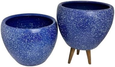 Bitki Tasarımı Ev Dekorasyon Lacivert Granit Toprak Saksı Saksılık Salon Çiçeklik İkili Set Ayaksız - 3 Ayaklı- 15 Cm