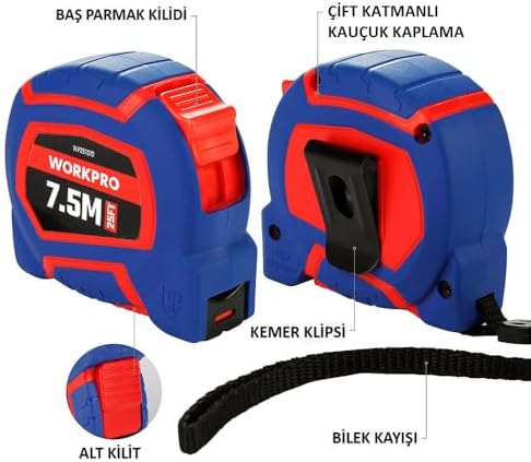 Alternative view of WP261010 7,5Mx25mm/25Ft. Naylon Kaplama Sarı Çelik Şerit Metre