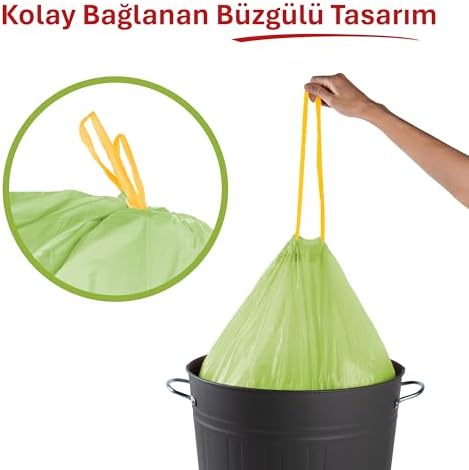 Alternative view of Yasemin Kokulu Büyük Boy Büzgülü Çöp Poşeti 10'lu 65x67 cm, Kolay Bağlanır Kokulu Büzgülü Büyük Boy Çöp Torbası, Sızdırmaz, Yırtılmaz, Geri Dönüştürülebilir Atık Torbası, Güçlü Çöp Poşeti