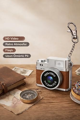Mini Dijital Kamera Selfie Video Vlog Kamerası Mini Anahtarlık 1080P CMR35 Kahverengi - Görsel 3