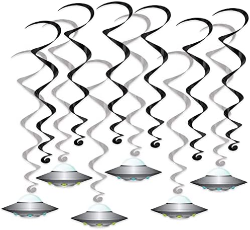 Alternative view of 24 Parça Uçan Tabak Whirls Dış Mekan Süslemeleri Uzaylı Parti Malzemeleri Asılı Spiraller, 44,5 cm - 63,5 cm, Siyah/Gümüş/Beyaz/Mavi/Yeşil