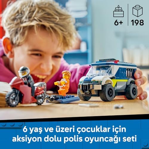 City Mahkum Nakliye Aracı 60479-6 Yaş ve Üzeri Çocuklar için Memuru ve 2 Haydut Minifigürü İçeren Yaratıcı Oyuncak Yapım Seti (198 Parça)