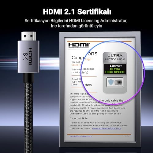 HDMI 2.1 Kablo 8K 60Hz 4K 240Hz 165Hz 144Hz 120Hz 48Gbit/s Yüksek Hızlı, HDMI Kablo 2.1 Ultra HD eARC HDR 10+ HDCP 2.3 Dolby Vision VRR TV/PS5/PS4/ Xbox Series X/Monitör ile uyumlu (2M) - Görsel 2
