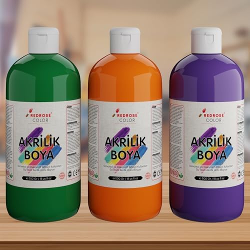 Yeşil, Mor, Turuncu Akrilik Boya 3'lü Set 3x500 gr