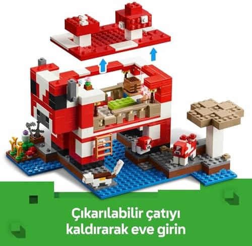 Moshroom Evi 21270 – 8 Yaş ve Üzeri Erkek ve Kız Çocuklar için Mantar Tarlaları, Steve Figürü ve Yaratıklar İçeren Rol Yapım Oyuncağı Yapım Seti, Doğum Günü Hediyesi Fikri (500 Parça)