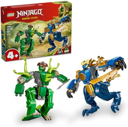 Jay’in Ejderha Robotu Savaşı 71853-4 Yaş ve Üzeri Kız ve Erkek Çocuklar için 2 ve 2 Minifigür İçeren Yaratıcı Oyuncak Yapım Seti, Çocuklar için Eğlenceli Hediye Fikri (107 Parça)
