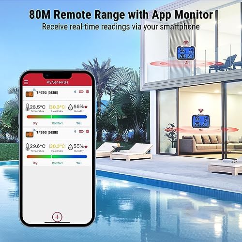 Alternative view of ThermoPro TP393B Ev için Dijital Oda Termometresi Nem Ölçer, Bluetooth üzerinden 80m Menzilli Otomatik Veri Senkronizasyonu, Saatli Higrometre