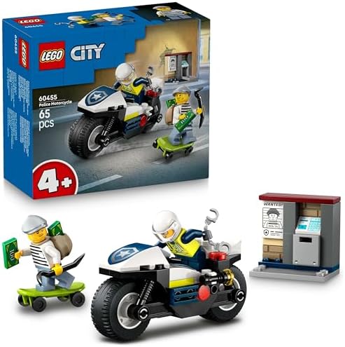 City Motosikleti Takibi 60455-4 Yaş Üzeri Kız ve Erkek Çocuklar için Motosikleti Oyuncağı, Hırsız Kaçış Kaykayı ve Mini Açılabilir ATM İçeren Yaratıcı Oyuncak Yapım Seti (65 Parça) - Görsel 3