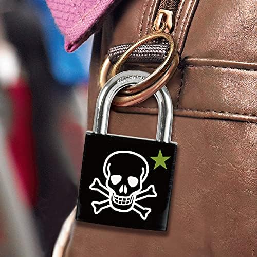 3430EURDSKULL Anahtar Asma Kilit, Kafatası Motifli, 5,3 x 3 x 1,5 cm, Siyah, Beyaz ve Yeşil - Görsel 3