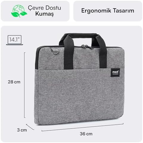 MACK Cityfit MCC-702 Laptop Çantası, Erkekler ve Kadınlar için Profesyonel Bilgisayar Çantası, 13,3 inç - 14.1 inç Notebook Çantası, Evrak Çantası, Gri - Görsel 2