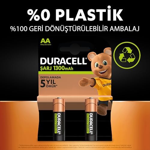 Şarj Edilebilir AA Kalem Pil (2'li Paket), 2500 mAh NiMH, Önceden Sarj Edilmiş, Şarj Edilebilir pilimiz