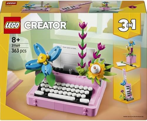 3’ü 1 Arada Çiçekli Daktilo 31169-8 Yaş ve Üzeri Çocuklar için Keytar veya Saksıya Dönüşebilen Yaratıcı Oyuncak Yapım Seti, Doğum Günü Hediyesi (363 Parça)
