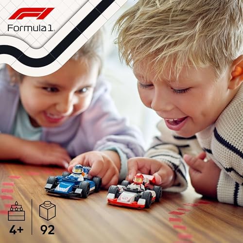 City F1 Williams ve Haas F1 Yarış Arabaları 60464-4 Yaş ve Üzeri Çocuklar için 2 F1 Pilotu Minifigürü İçeren Yaratıcı Oyuncak Yapım Seti, Doğum Günü Hediyesi (92 Parça)