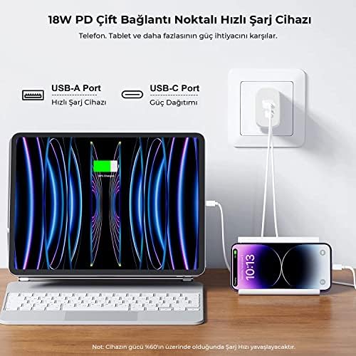 ZH-2U41T 25W PD 3.0 Type-C & USB-A Çift Bağlantı Noktalı Hızlı Şarj Adaptörü,, 15/14/13/12/Pro Max, iPad Air/Pro ve Daha Fazlası ile Uyumlu